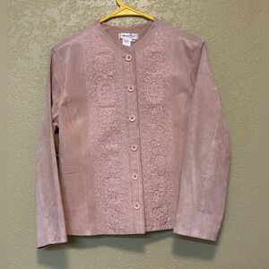 Coldwater Creek Leather Jacket Blazer Embroidered Suede 14 Petite EUC